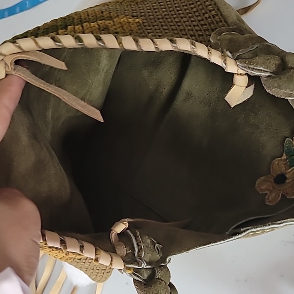 Anthropology suede wool shirling boho handbag with leather fringes - Picture 6 of 7